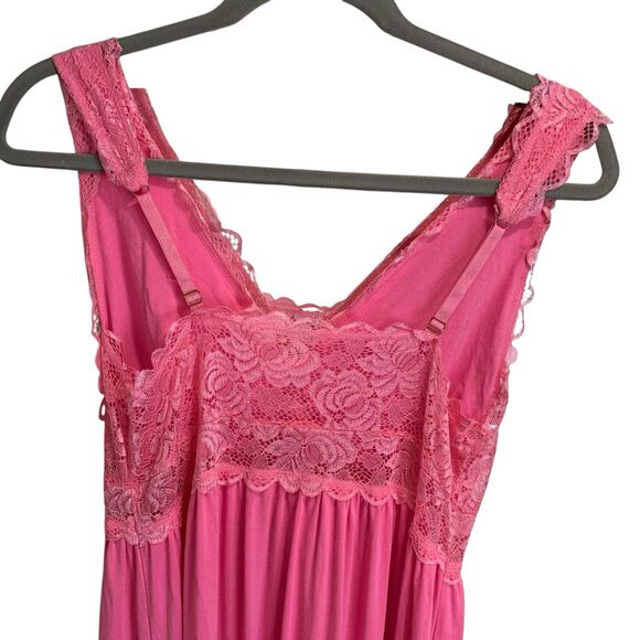 Alcea Rosea Womans Pink Lace Detail V Neck Maxi Slip Dress Nightgown M Coquette - Picture 5 of 8